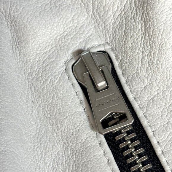 AllSaints Elora Tassel Leather Jacket White Sz 4-6 - Picture 8 of 12